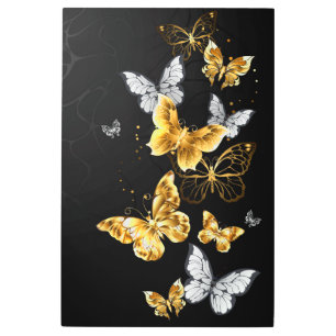 Impresión En Metal Mariposas doradas y blancas