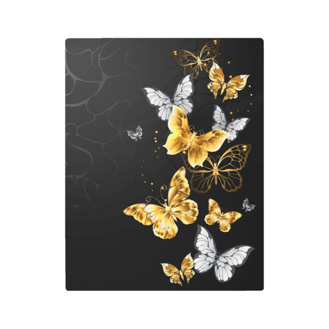 Impresión En Metal Mariposas doradas y blancas (Anverso)