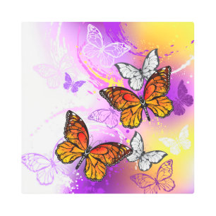 Impresión En Metal Mariposas monarcas en fondo morado