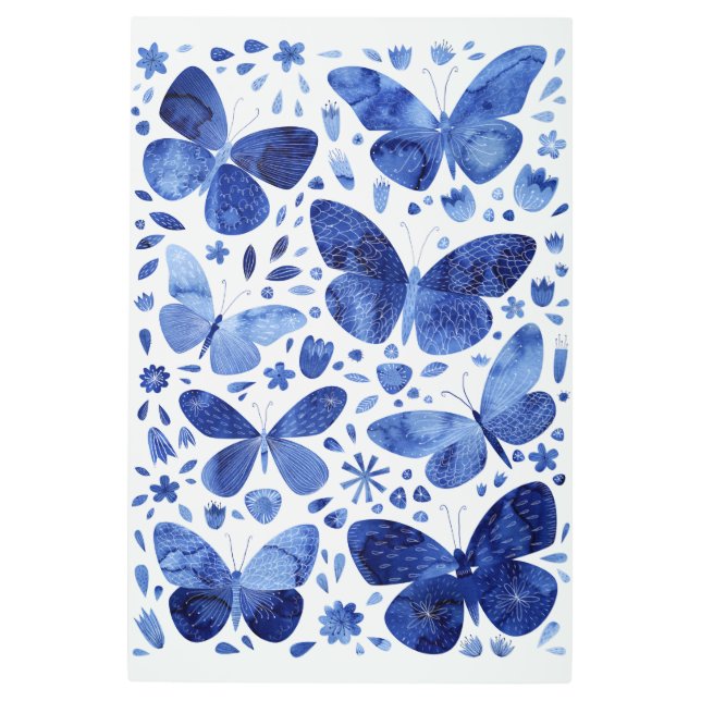 Impresión En Metal Mariposas Watercolor Indigo Azul (Anverso)