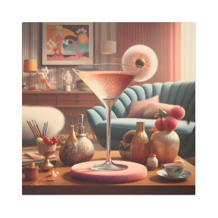 Impresión En Metal Martini con flores de cerezo futurista atómico