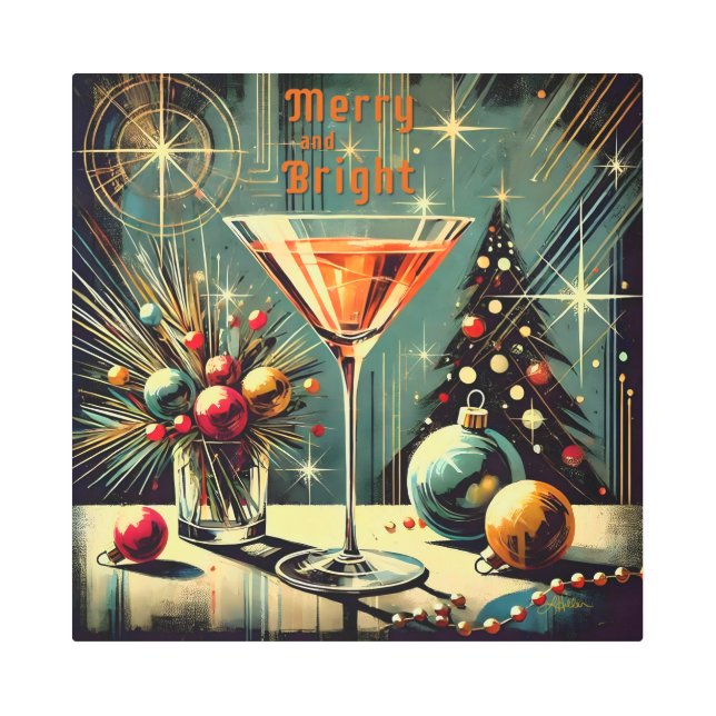 Impresión En Metal Martini: Navidades merry y brillantes de los Retro (Anverso)