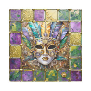 Impresión En Metal Máscara de plumas de colores cerámicos y oro Mardi