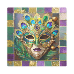 Impresión En Metal Máscara de plumas de pavo real de cerámica de oro 