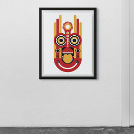 Impresión En Metal Máscara de tiki amarilla