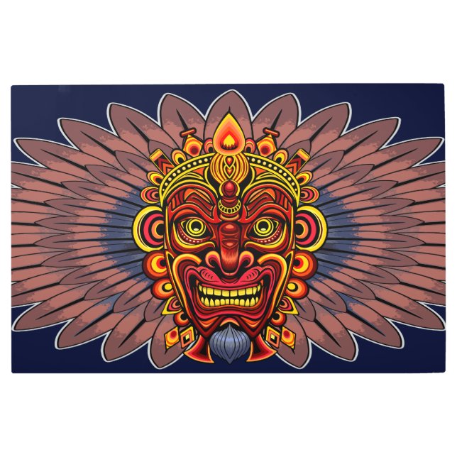 Impresión En Metal Máscara ritual del rey guerrero tribal (Anverso)