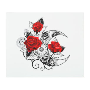 Impresión En Metal Media luna mecánica con rosas rojas
