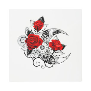 Impresión En Metal Media luna mecánica con rosas rojas