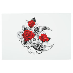 Impresión En Metal Media luna mecánica con rosas rojas