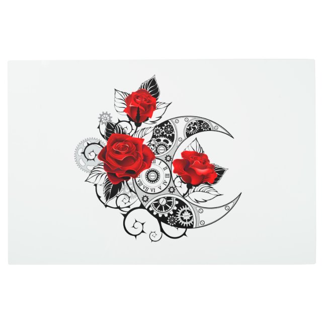Impresión En Metal Media luna mecánica con rosas rojas (Anverso)