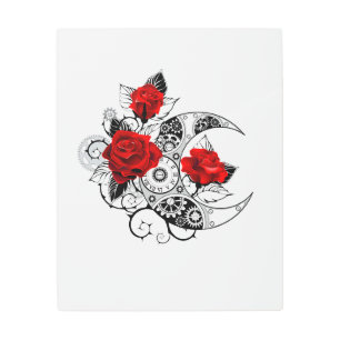 Impresión En Metal Media luna mecánica con rosas rojas