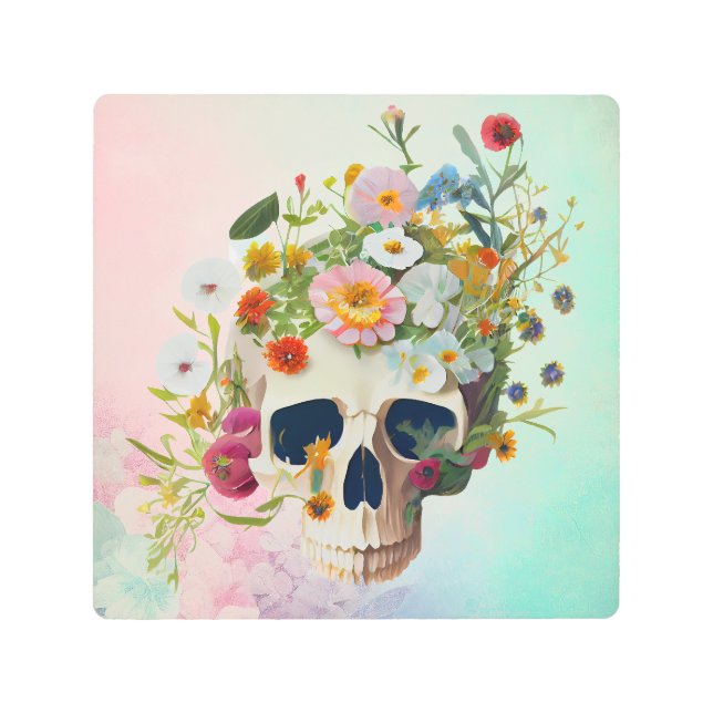 Impresión En Metal Médica de flores de cráneo de anatomía médica de é (Anverso)