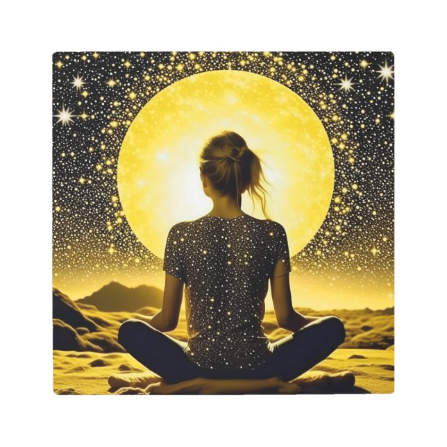 Impresión En Metal Meditación femenina bajo la luna celestial (Anverso)