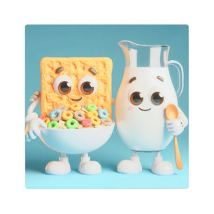 Impresión En Metal Mejores amigos - leche y cereales ilustracion 3d