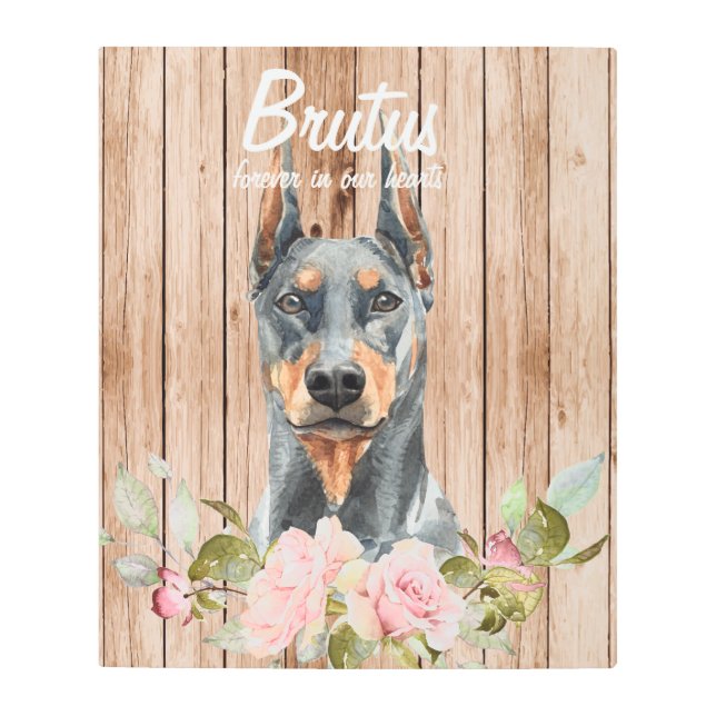 Impresión En Metal Memorial de Doberman y flores en acuarela (Anverso)