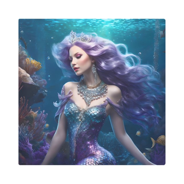 Impresión En Metal Mermaid Purple Hair (Anverso)