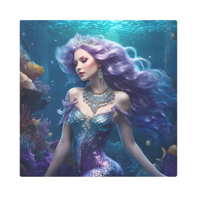 Impresión En Metal Mermaid Purple Hair (Anverso)