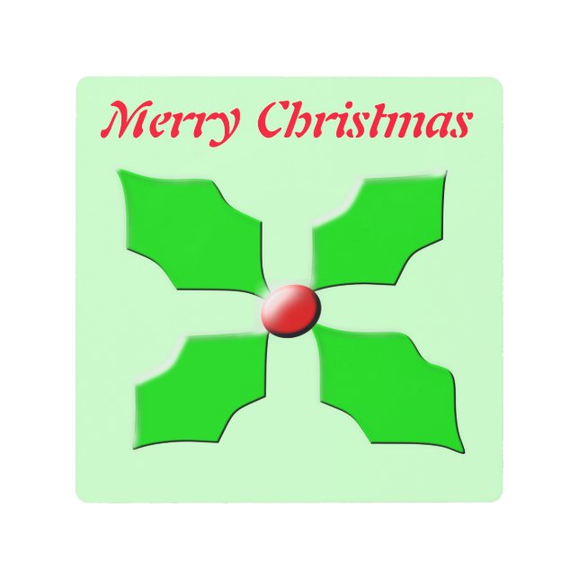 Impresión En Metal Merry Christmas Holly Metalizado Wall Art Print (Anverso)