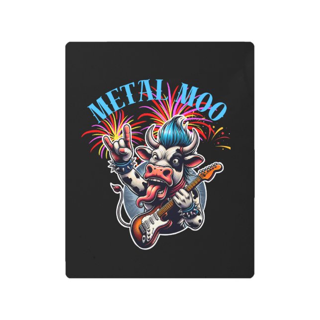 Impresión En Metal     Metal Moo-d – Rockin' Cow with a Guitar (Anverso)