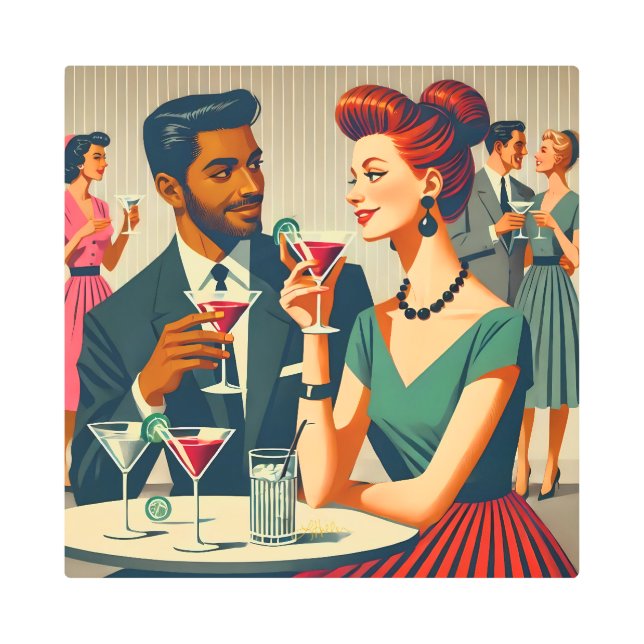 Impresión En Metal Mid Century Cocktail Party Couples - First Date (Anverso)