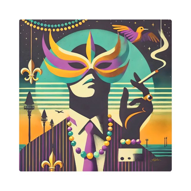 Impresión En Metal Mid Century Retro 60s Mardi Gras The Smoking Man (Anverso)