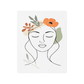 Impresión En Metal Minimal Face Line Art | Modern Abstract Wall Art |