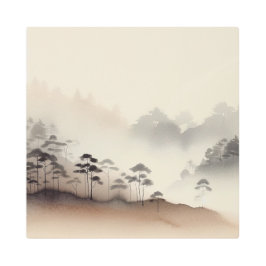 Impresión En Metal Minimal Japandi Forest in Earthy Fog