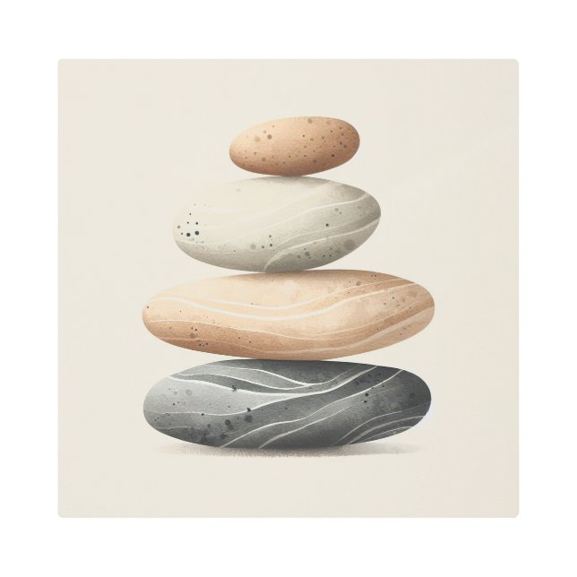 Impresión En Metal Minimal Japandi Pebble Stack in Clay Gray (Anverso)