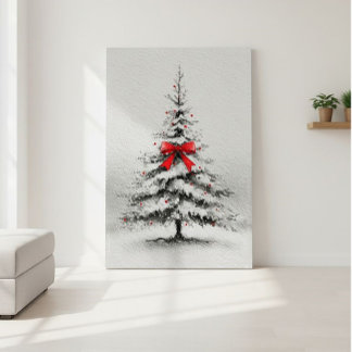 Impresión En Metal Minimal Watercolor Snowy Christmas Tree