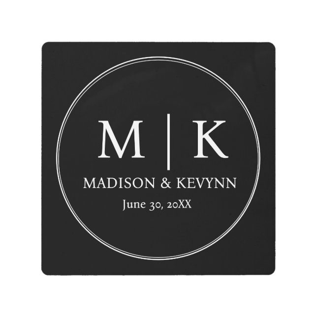 Impresión En Metal Mínimo y Moda | Black Boda Monogramas Classic (Anverso)