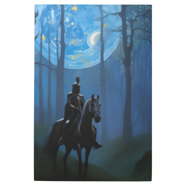 Impresión En Metal Misterioso caballero negro en la selva lunar (Anverso)