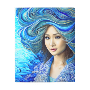 Impresión En Metal Míticas Olas Azules Fantasy Water Goddeswork