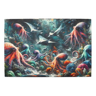 Impresión En Metal Míticas profundidades: Octopuses y Mantas en la mu