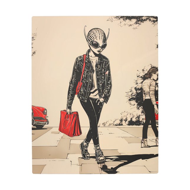 Impresión En Metal Moda retro de ciencia ficción: Alien arranca a tra (Anverso)