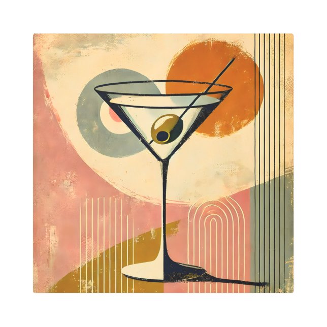 Impresión En Metal Moderna Martini de Mid Century (Anverso)