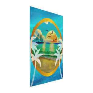 Impresión En Metal Moderna Playa Tropical Palm Trees Sunset Vacacione