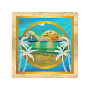 Impresión En Metal Moderna Playa Tropical Palm Trees Sunset Vacacione