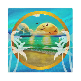 Impresión En Metal Moderna Playa Tropical Palm Trees Sunset Vacacione