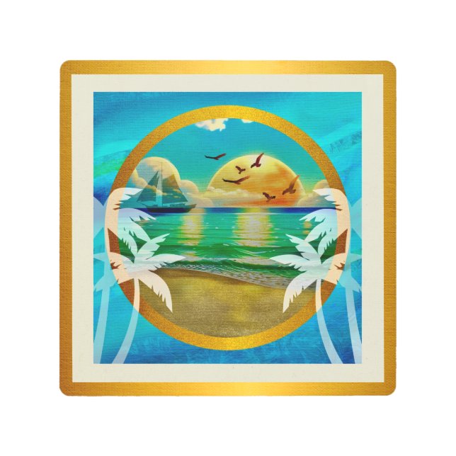 Impresión En Metal Moderna Playa Tropical Palm Trees Sunset Vacacione (Anverso)