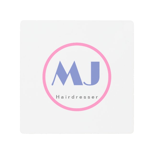 Impresión En Metal Moderno y elegante Monograma Rojo Azul (Anverso)