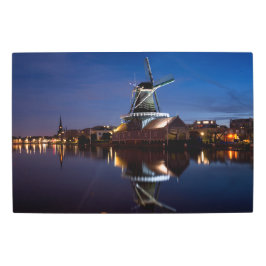 Impresión En Metal Molino de viento Leidschendam con reflexión noctur