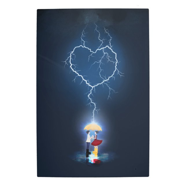 Impresión En Metal Momento romántico "amoroso" bajo un paraguas (Anverso)