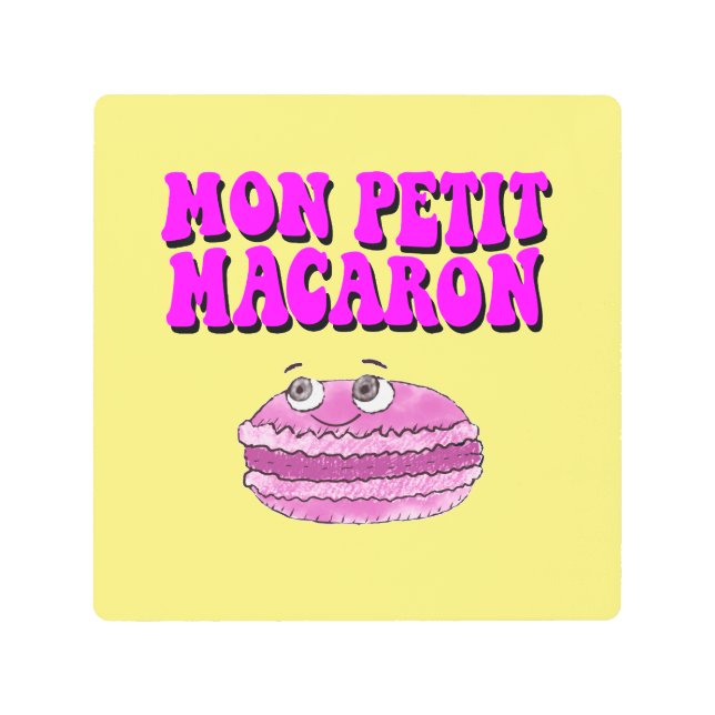 Impresión En Metal Mon Petit Macaron Retro Groovy Textos (Anverso)