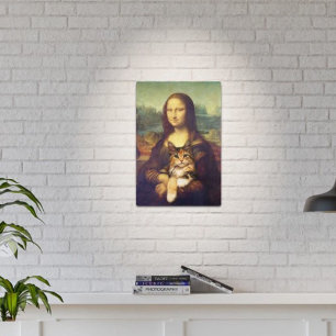 Impresión En Metal Mona Lisa sosteniendo a su gato mascota Leonardo d