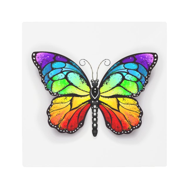 Impresión En Metal Monarca de mariposa arco iris (Anverso)