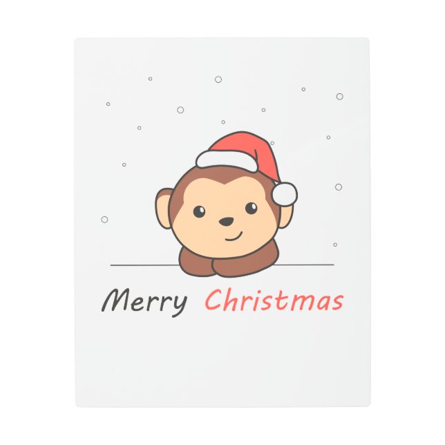 Impresión En Metal Monkey Christmas Snow Winter Animals Monkeys (Anverso)