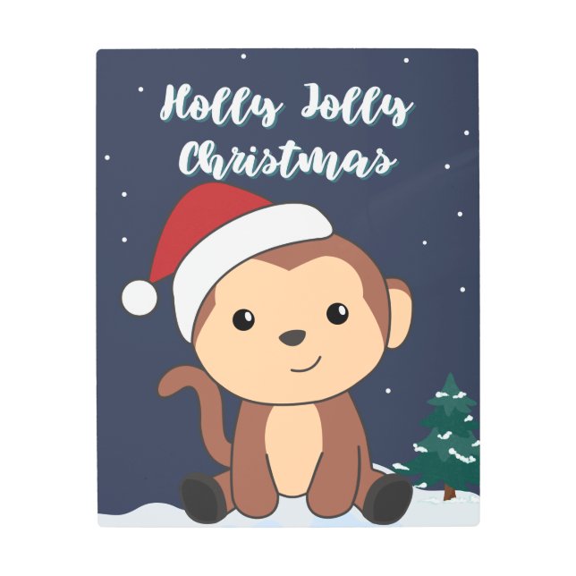 Impresión En Metal Monkey Christmas Snow Winter Animals Monkeys Metal (Anverso)