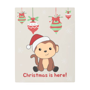 Impresión En Metal Monkey Christmas Snow Winter Animals Monkeys Metal