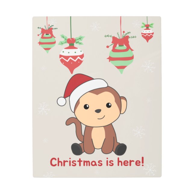 Impresión En Metal Monkey Christmas Snow Winter Animals Monkeys Metal (Anverso)