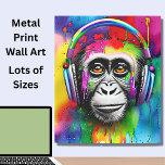Impresión En Metal Mono pintado de colores con auriculares<br><div class="desc">Mono pintado colorido con audífonos - - Muchos tamaños disponibles - Ver mi tienda para más grandes diseños</div>